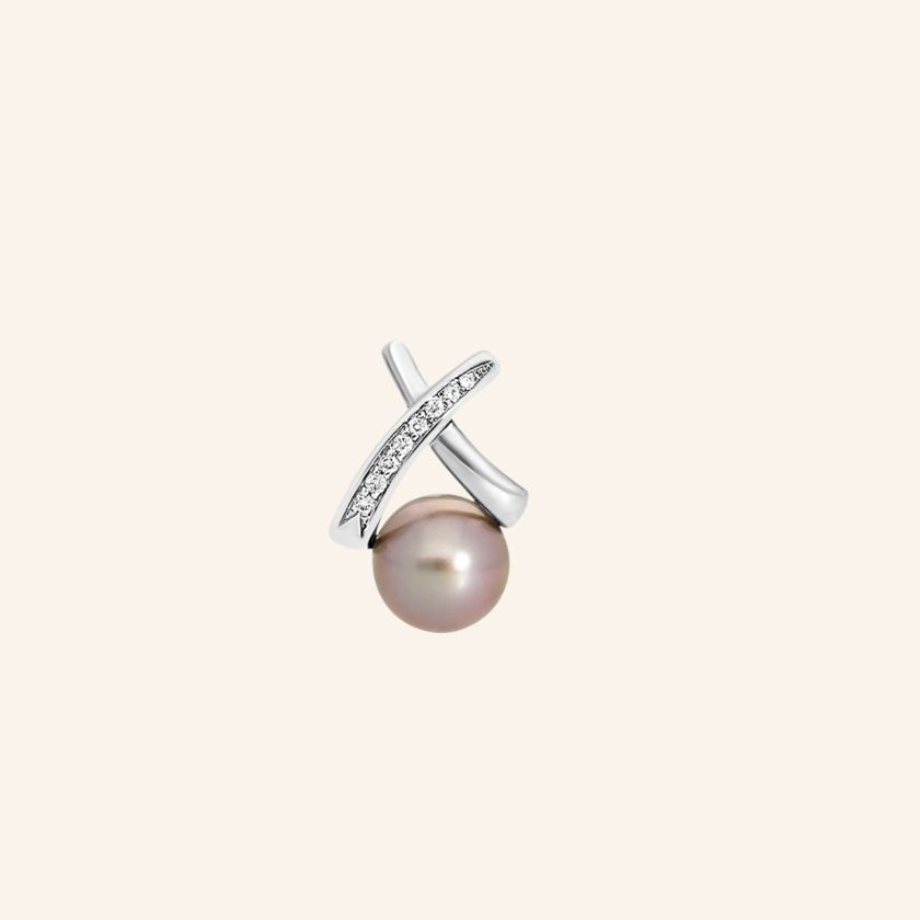 Pendentif or gris diamants et perle de tahiti naturelle en joaillerie d’exception — Bosc Joaillerie