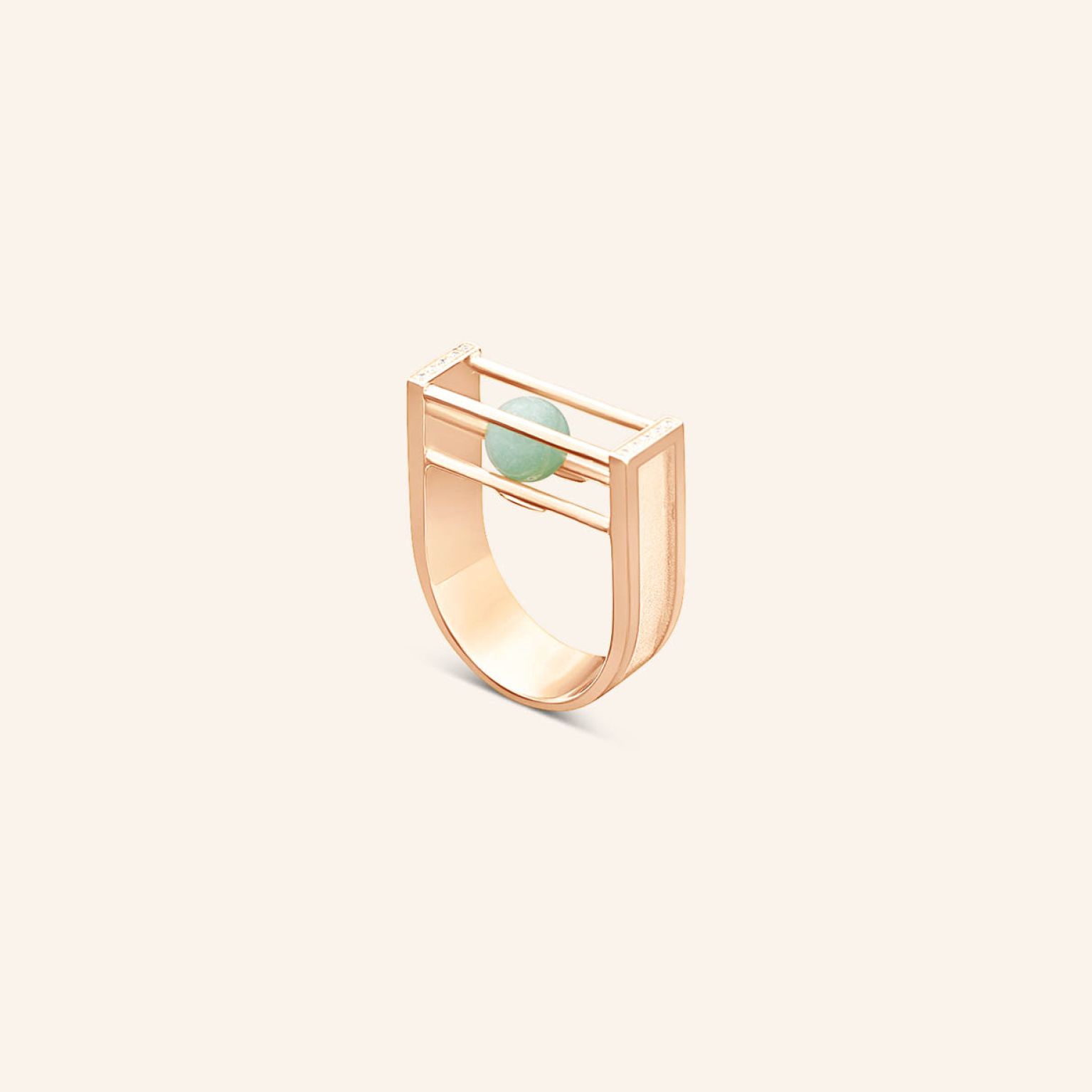 Bague Galilée or jaune diamants et aventurine avec bille mobile en création joaillière
