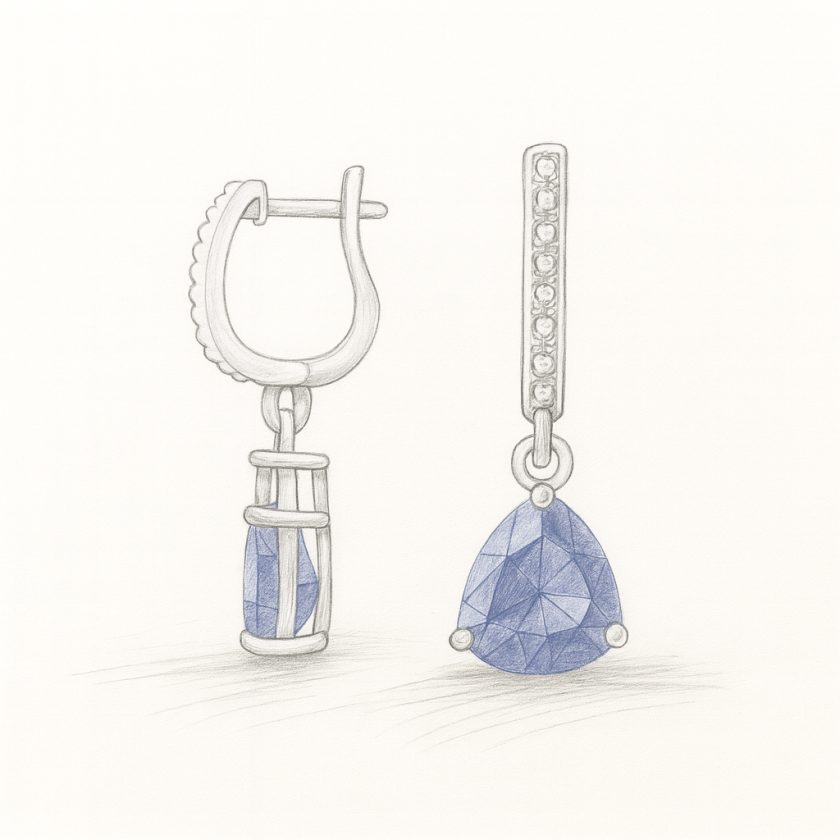 Boucles d'oreilles or gris Diamants et Tanzanite