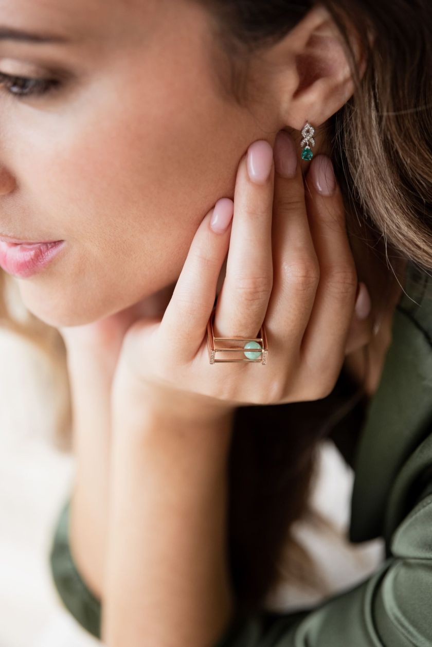 Bague Galilée or jaune Diamants et aventurine