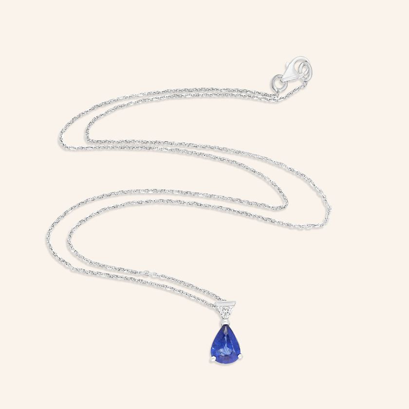 Collier or gris et saphir