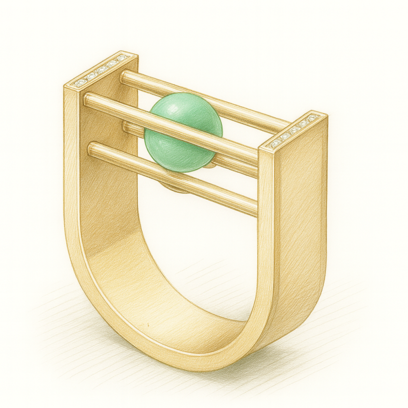 Bague Galilée or jaune Diamants et aventurine