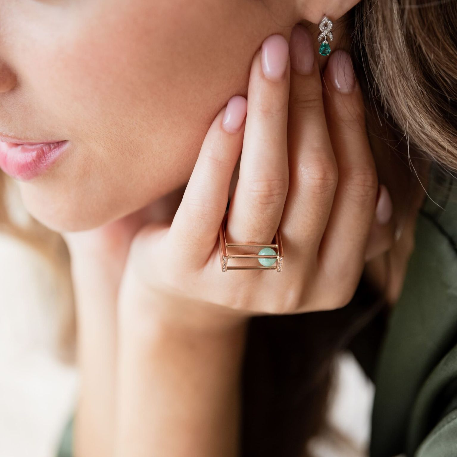 Bague Galilée or jaune Diamants et aventurine