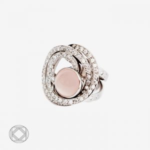Bague femme or gris diamant et quartz rose bosc joaillerie