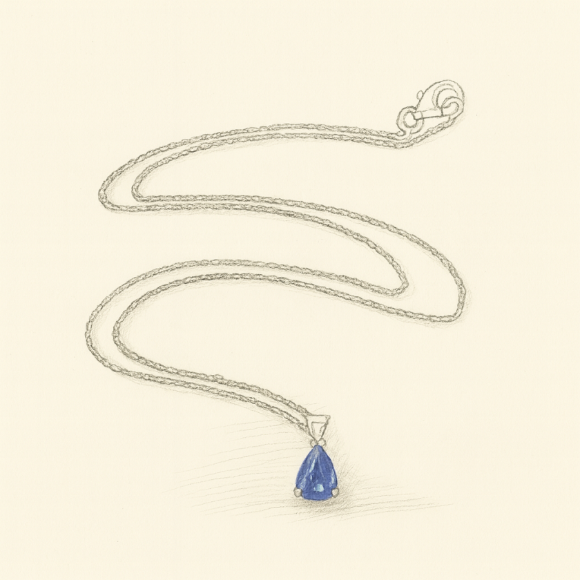 Collier or gris et saphir